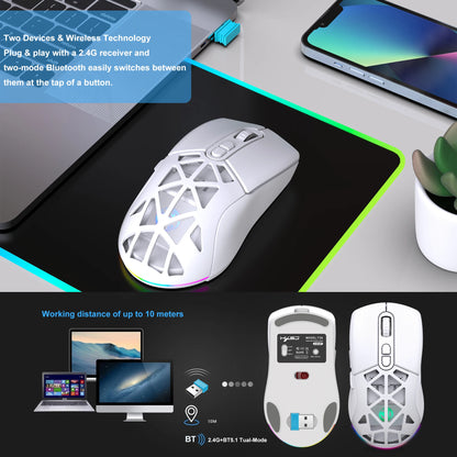 Ratón gaming HXSJ T26 de doble modo 2.4G+BT5.1, inalámbrico para portátil, 4800DPI ajustables, óptico, ergonómico para gamer