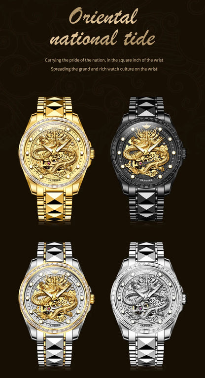 OUPINKE Orologio da uomo Top Brand di lusso in oro e acciaio al tungsteno, orologio da polso meccanico automatico originale con quadrante con motivo drago