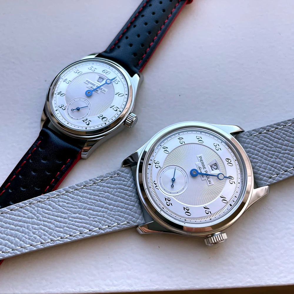 34mm NEW Pierre Paulin Jumping Hour Men Watch White Dial Automatic St17 Mechanical Watch Vintage Date Window relógios masculino