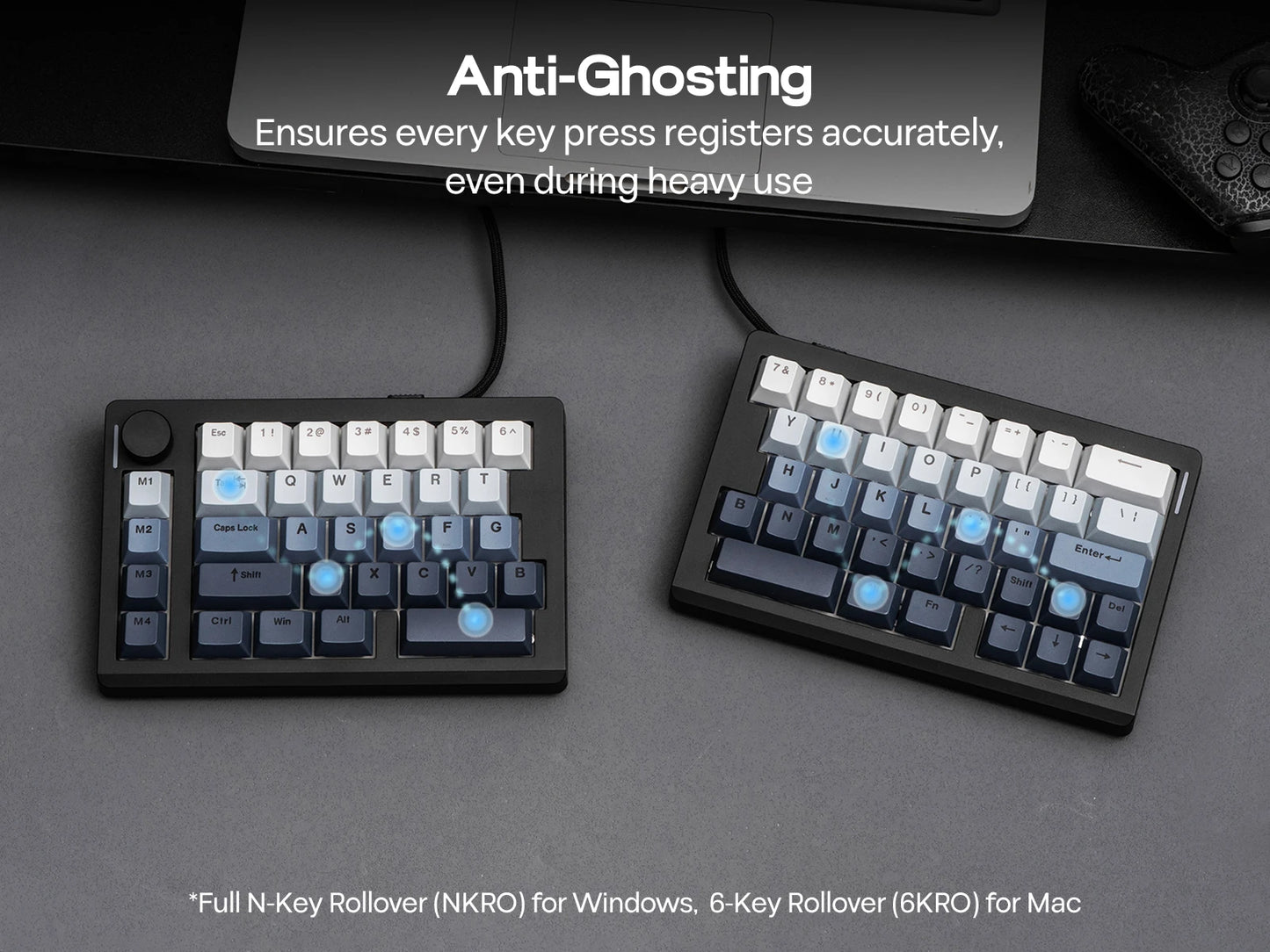Teclado mecánico inalámbrico EPOMAKER Split70 QMK/VIA 70% con diseño dividido, conexión cableada/BT/2.4Ghz y perilla programable, modificador Mac