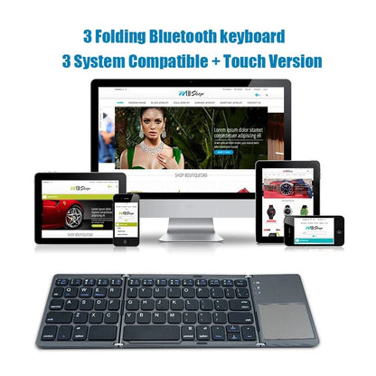 Teclado Bluetooth plegable en tres partes con touchpad, mini teclado portátil recargable, teclado inalámbrico para Windows Android iOS
