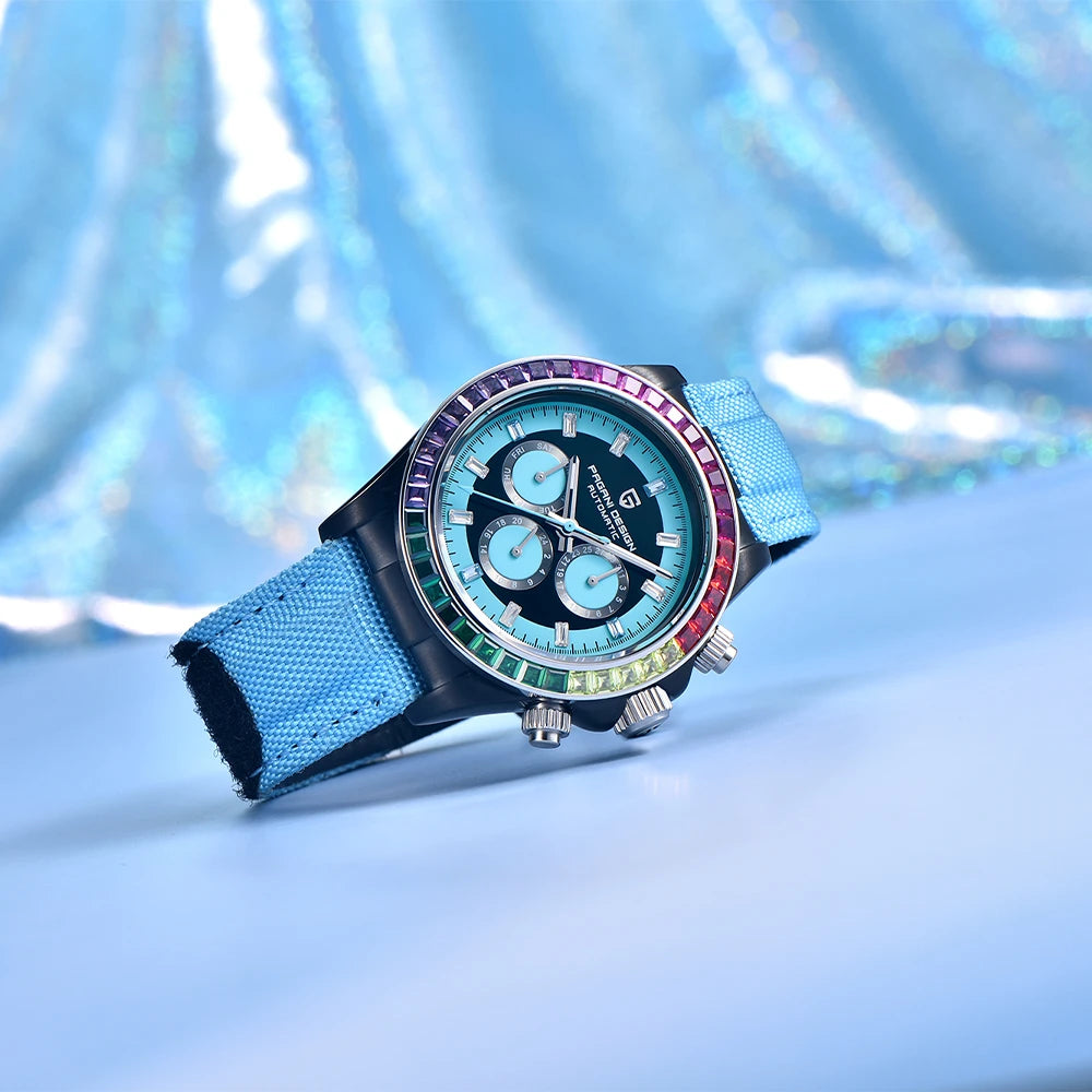 PAGANI DESIGN Luxury Men's Mechanical Watch 40mm Multifunctional Timing Watch Rainbow Bezel Sapphire Glass Men's Watches PD1732