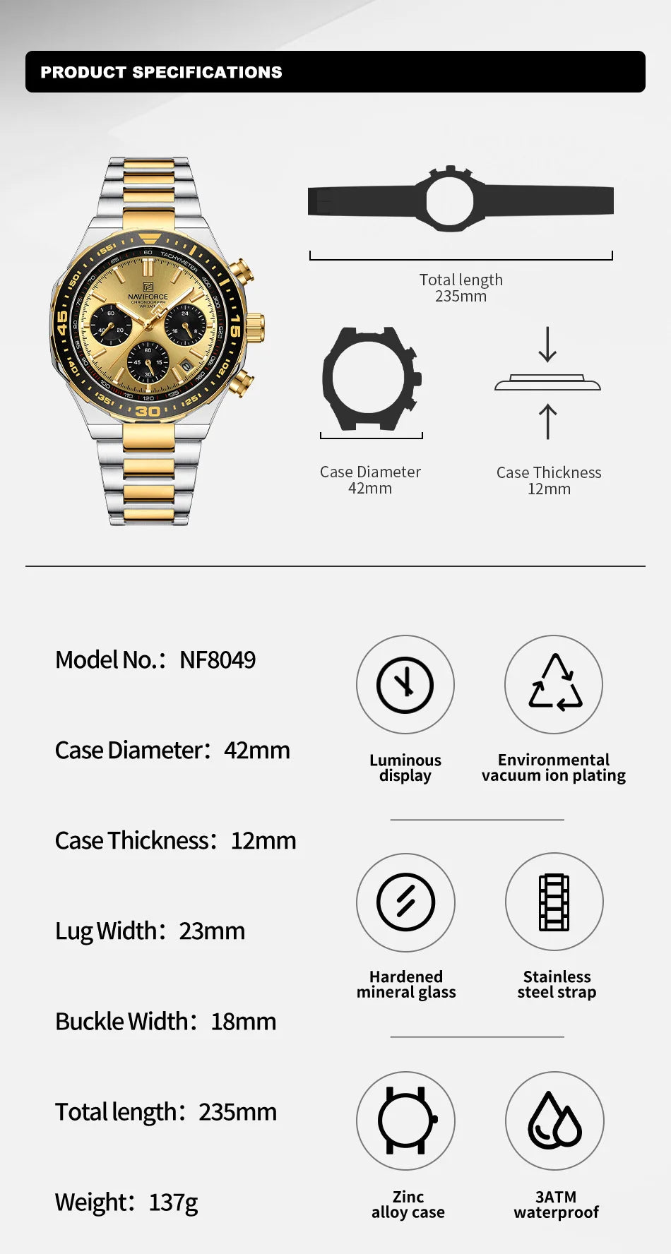 NAVIFORCE Men's Watches Quartz Fashion Business Classic Water Resistant Stainless Steel Strap WristWatch New Male Clock in 2024