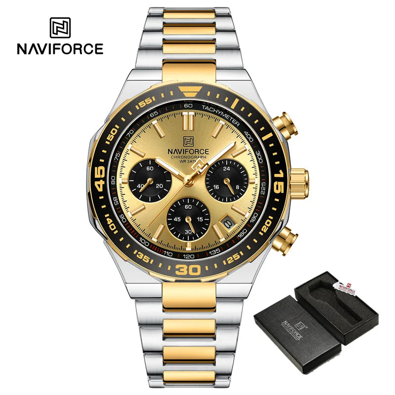 NAVIFORCE Men's Watches Quartz Fashion Business Classic Water Resistant Stainless Steel Strap WristWatch New Male Clock in 2024
