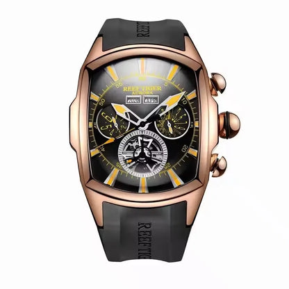 Reef Tiger 316L Stainless Steel Wine Barrel Automatic Watch Fashion Mulitfunction Tourbillon Mechanical Watches for Men RGA3069