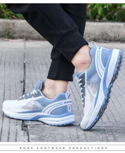 BONA New Popular Style Men's Running Mesh Weaving Upper Sport Shoes Ventilated Jogging Walking Sneakers Lace-Up