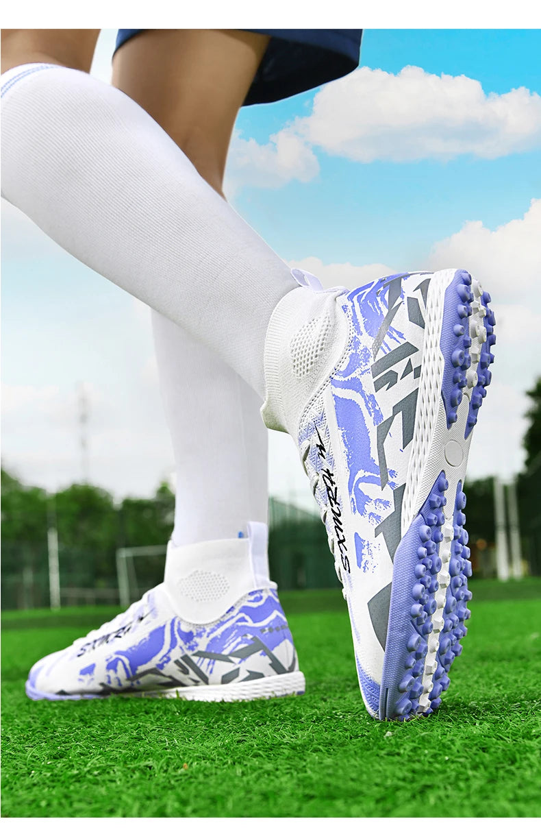 Double Star Men's High-Top TF Turf Football Boots, Youth & Student Edition, Adult & Kids, Professional Match & Training Soccer Shoes