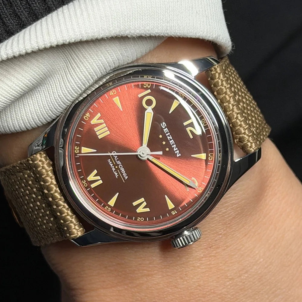 Classic Retro Arrow Pilot Watch Male Mens WWII 12 Mechanical Satch Manual Hand Wind Luminous Stain Steel Merkur 38mm Case