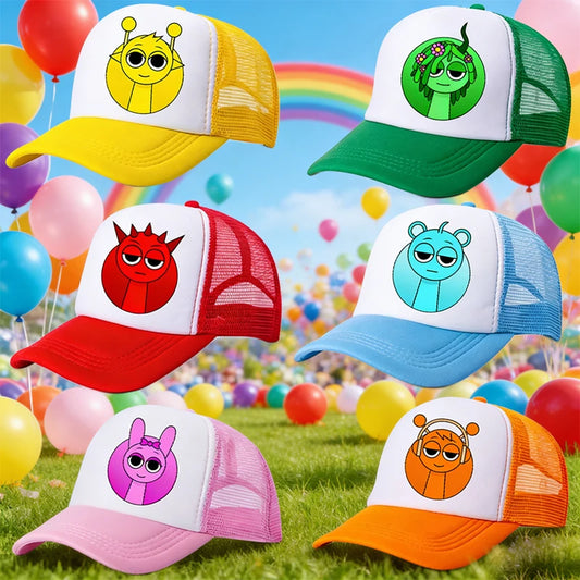 Sprunki Parent-child Baseball Cap Anime Cartoon Hip Hop Flat Caps Men Women Kids Summer Fashion Sunshade Breathable Hats Gifts