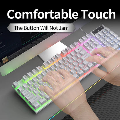 Teclado gaming USB con cable y retroiluminación, teclado gamer de 104 teclas para ordenador/portátil/PC, diseño ergonómico, accesorio gaming para oficina