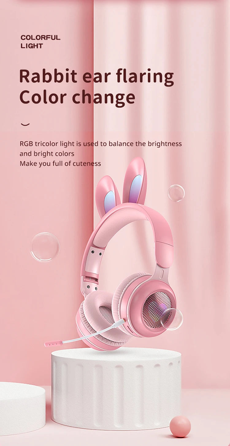 Glow Unicorn Bluetooth Headphones for Kids – LED Bunny Ear Wireless Headphones with Microphone, TF Card Slot, Over-Ear Bluetooth Headset for Gaming, Music & Mobile Devices