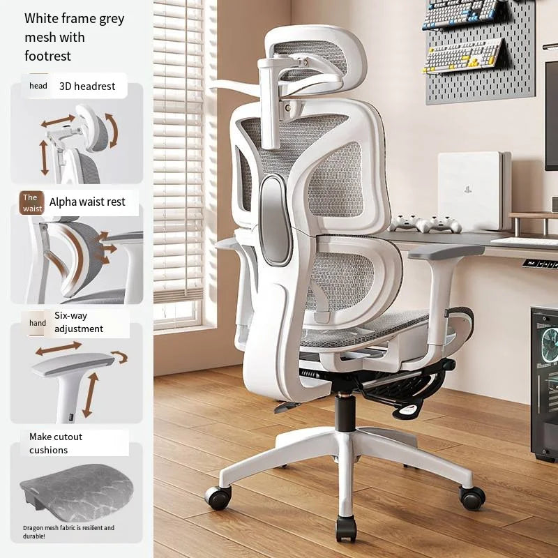 Ergonomic Gaming Chair Office Mesh Chair with 3D Lumbar Support, Adjustable Swivel Desk Chair, E-Sports Racing Chair with Footrest