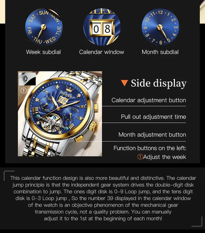 OLEVS 9910 Mens Watch Original Luxury Tourbillon Automatic Mechanical Watche Waterproof Luminous  Day-Date Watch With Box Reloj