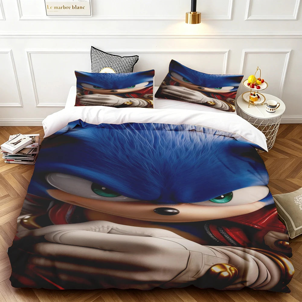 Sonic Duvet Cover for Kids Cool Bedding Set, Duvet Cover for Bedroom Decor Soft and Comfortable Twin, Luxury Birthday Gift soft