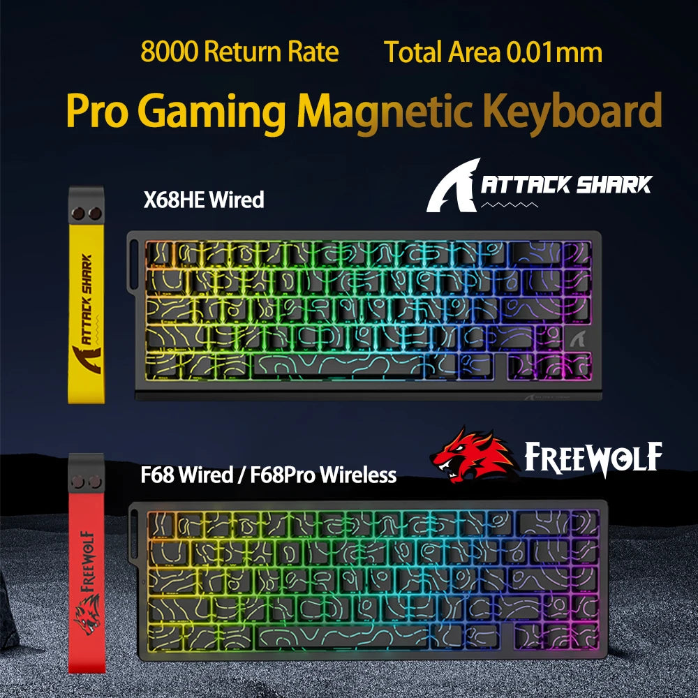 ATTACK SHARK X68HE Magnetic Switch Gaming Keyboard 8KHz Rapid Trigger Mechanical Keyboard | FREEWOLF F68/F68 Pro Wired & Wireless Magnetic Gaming Keyboard