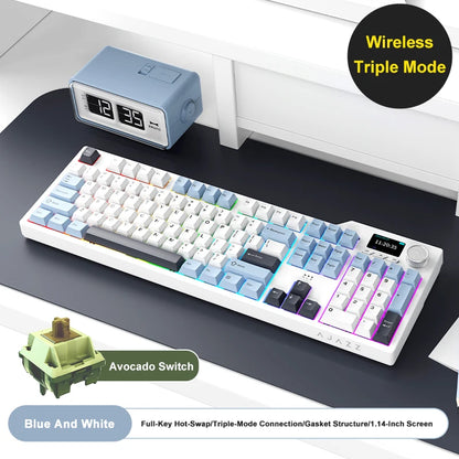 Nuova tastiera gaming personalizzata AJAZZ AK35I V3 MAX Tri-mode cablata, Bluetooth e wireless, struttura gasket, hot swap completo, 104 tasti