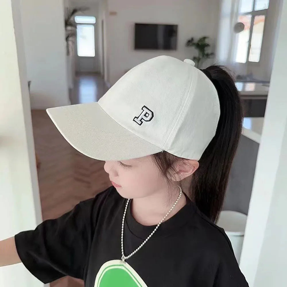 Hot High Ponytail Kids Hat Baseball Cap For Girls Boys Travel Sun Hat Adjustable Children Peaked Caps Hollow Back Ponytail Caps