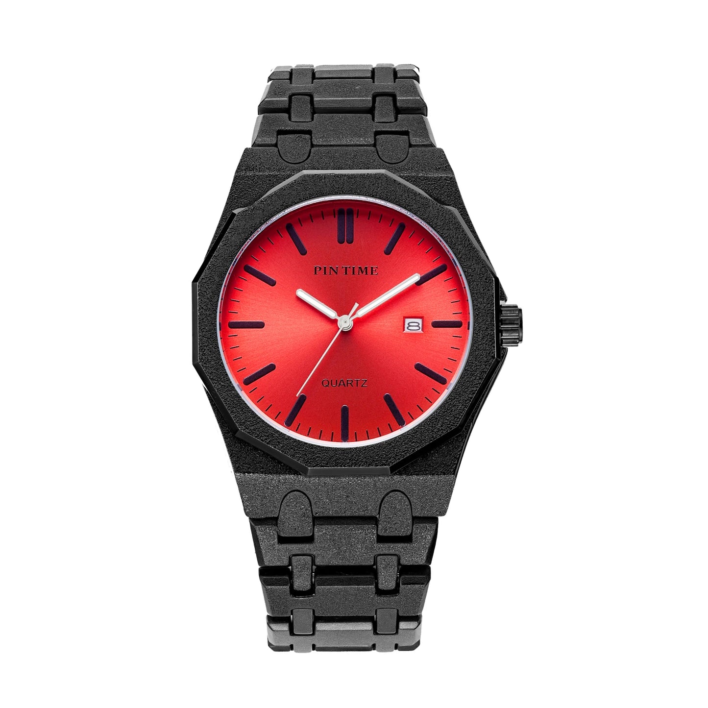 Octagon Wristwatch Glitter Textured Case Purple Dial Date Display Quartz Watch Unisex Stylish Trendy Casual Fashion Watch
