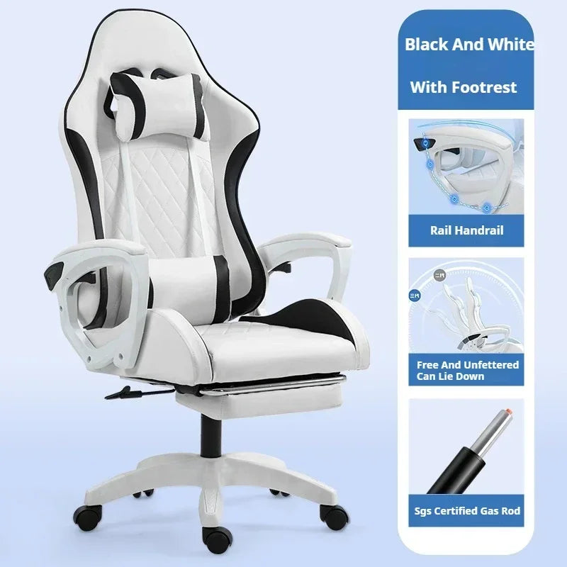 Ergonomic Racing Gaming Chair with Footrest, Reclining PU Leather Gaming Chair for Home Office, Computer Desk & Living Room