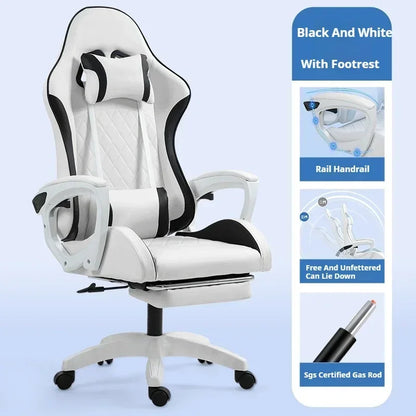 Ergonomic Racing Gaming Chair with Footrest, Reclining PU Leather Gaming Chair for Home Office, Computer Desk & Living Room