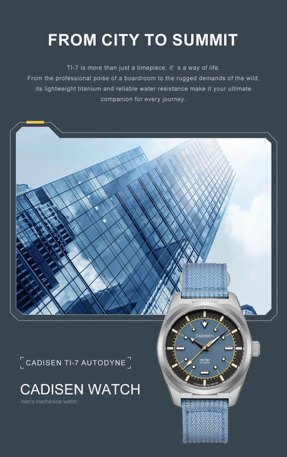 CADISEN TI-7 Autodyne Titanium steel Automatic Mechanical Canvas Wristwatch MIYOTA 8215 Luminous Sapphire Waterproof Man Watches