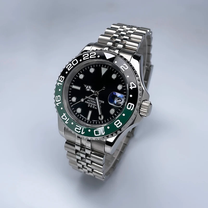 YM Style 40mm Mens Wristwatch, Bidirectional Rotate Bezel, Luminous Dial & Sapphire Crystal, Jubilee Bracelet for NH35 Movement