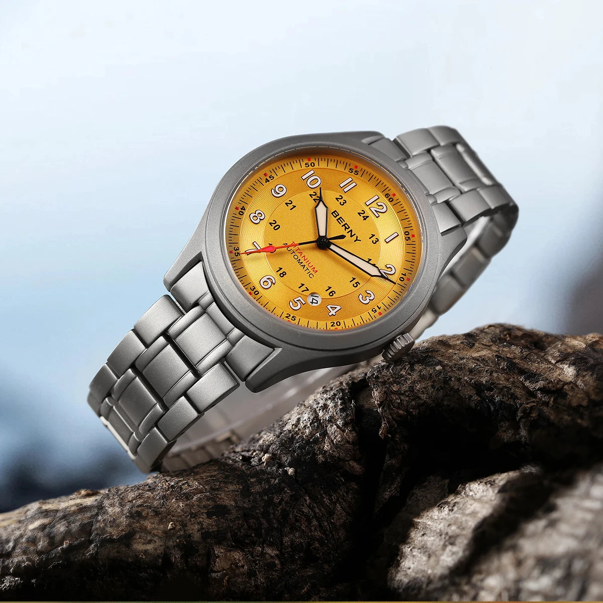 BERNY Titanium Automatic Men's Field Watches Date Sapphire Super Luminous Sports Easy Read Outdoor 10ATM Mechanical Watch