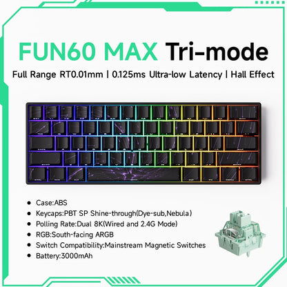 Teclado Mecânico Akko MonsGeek FUN60 com Switch Magnético, 60%, Teclado Gaming, Rapid Trigger 0.01mm, 8K, ARGB, HE/TMR, Teclado Personalizado