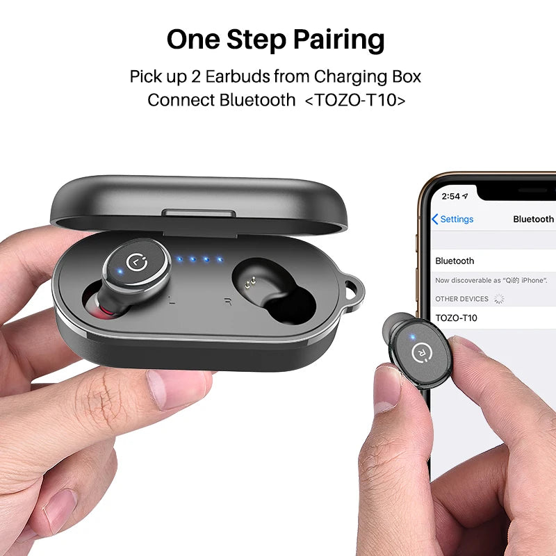 TOZO T10 Bluetooth 5.3 Earphones ,Wireless Headphones , AI Enhanced Calling With Deep Bass, IPX8 Waterproof Earbuds ,45H Play