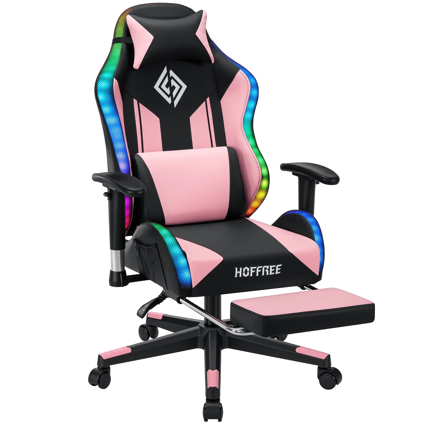 Cadeira Gaming LED para Crianças dos 8 aos 15 Anos, Cadeira Gamer Ajustável com Iluminação LED, Apoio para Pés e Suporte Lombar, Cadeira Ergonómica para PC