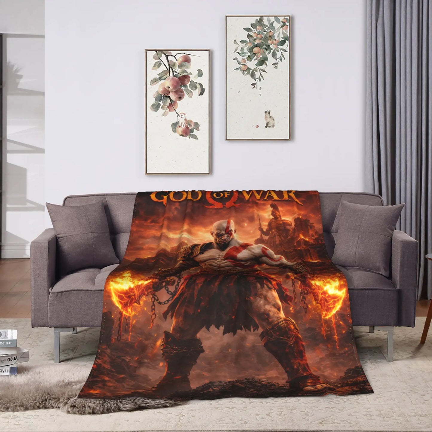 God of War Games Kratos Cartoon  Blanket  Warm Soft Pattern Plush Throw Blanket For Couch Chair Sofa Bed Bedspread Bed Cover