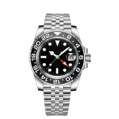 40MM Custom Logo New Men Quart Wristwatch Jubilee Stainless Quartz GMT Watch Sapphire Glass Men Watches Waterproof Luminous