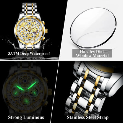 POEDAGAR Top Fashion Men's Watches Stainless Steel Date Chronograph Business Quartz Men Wristwatch Waterproof Luminous Man Watch