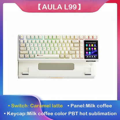 Tastiera meccanica AULA L99 con schermo intelligente, Bluetooth wireless tri-mode, per gaming notturno e laptop, 8000mAh, switch Raindrop