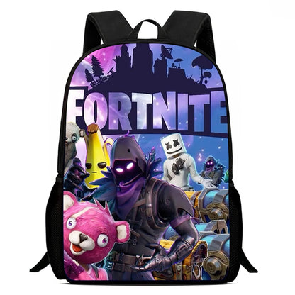 Mochila leve Fortnite Cartoon de 15 polegadas com alças ajustáveis para crianças, saco escolar diário para meninos e meninas dos 5 aos 9 anos