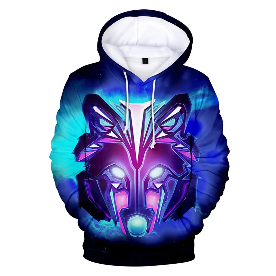 Sweatshirt com Capuz Cool Space Galaxy Wolf para Homem — Lobo Brilhante, Estilo Fashion, Pullover de Primavera e Outono