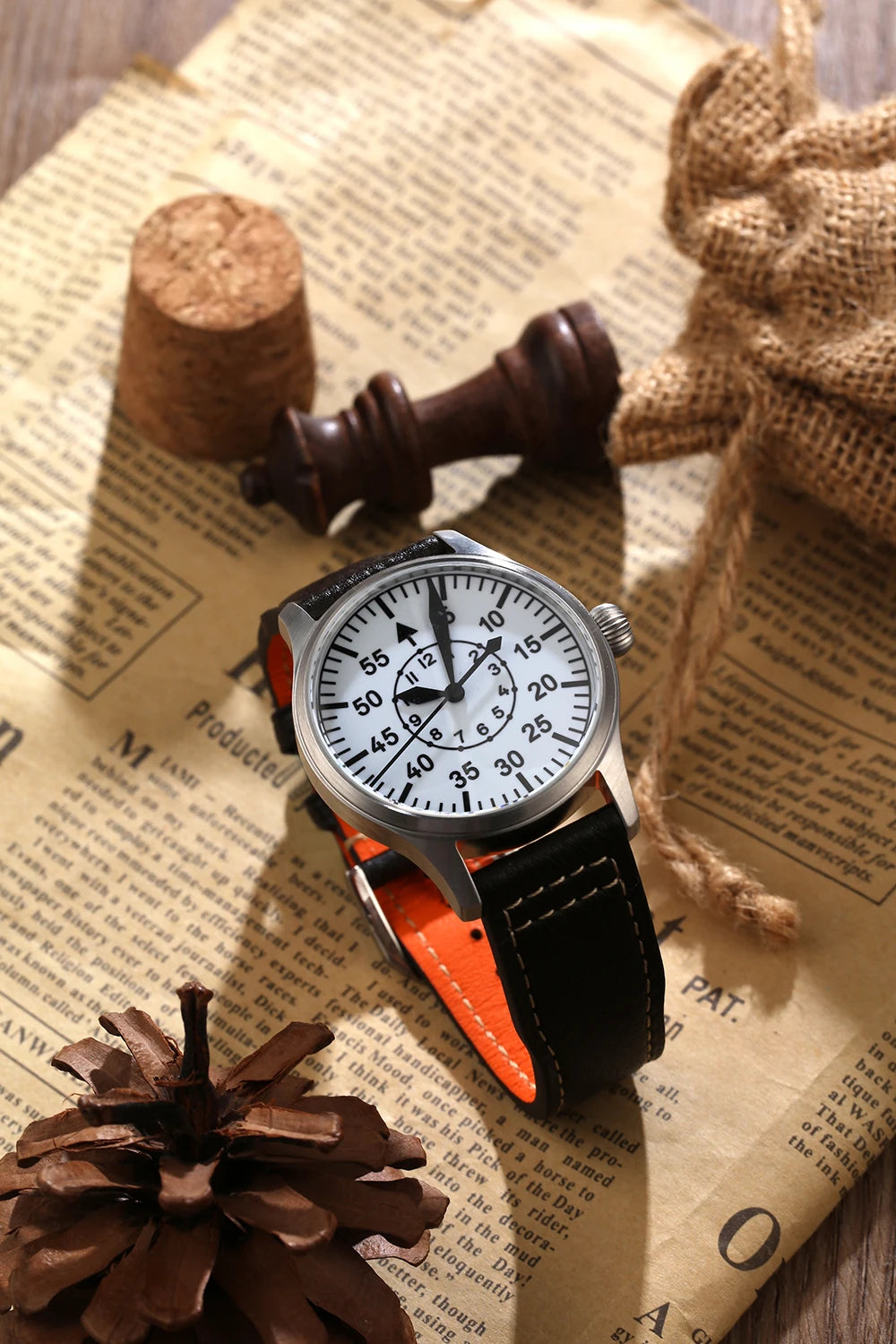 【Escapement Time】Relógio de Piloto com Movimento Automático, Mostrador Preto Tipo-B ou Tipo-A, Caixa de 40mm e Resistência à Água 100M