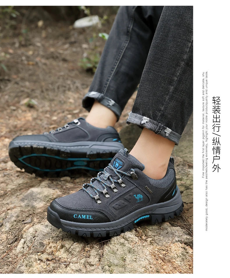 Classic Black Men's Hiking Shoes Outdoor Low-Cut Climbing Walking Shoes Trekking Sneakers Non-Slip Mountaineering Shoes for Men