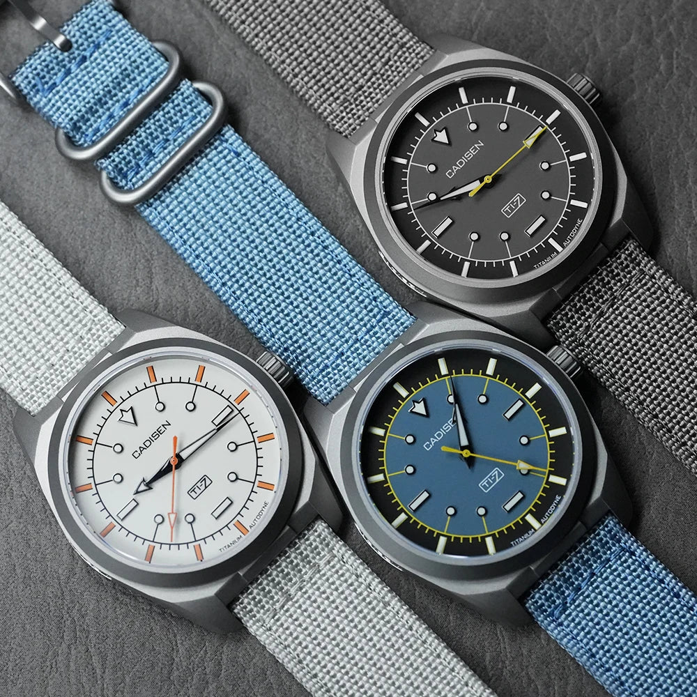 CADISEN TI-7 Autodyne Titanium steel Automatic Mechanical Canvas Wristwatch MIYOTA 8215 Luminous Sapphire Waterproof Man Watches