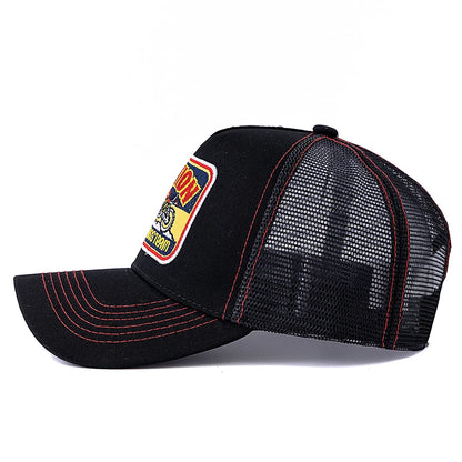 Unisex-mesh-trucker-kasket med klassisk motorcykelmønster, åndbar sommer-baseballkasket, streetwear-kasket til mænd og kvinder