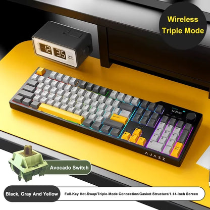 Nuova tastiera gaming personalizzata AJAZZ AK35I V3 MAX Tri-mode cablata, Bluetooth e wireless, struttura gasket, hot swap completo, 104 tasti