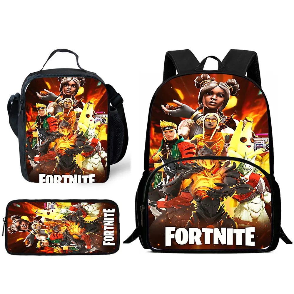 Hot Game Design Child Backpacks F-FortniteS Lunch Bag Pencil Case, Pupil Large Capacity School Bags for Boys and Girls, Best Gift