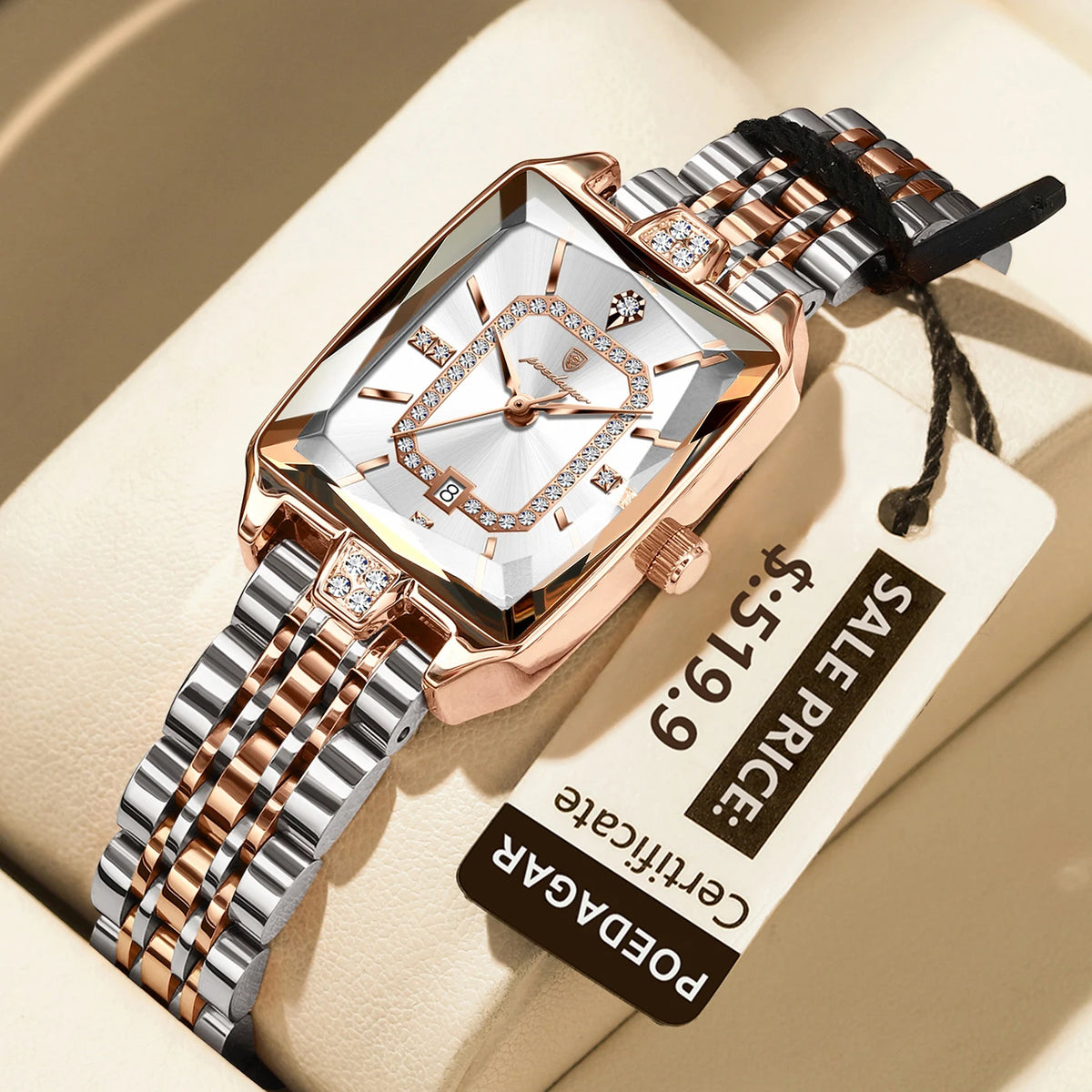 POEDAGAR Luxury Rectangle Watch For Woman Waterproof Calendar Simple Ladies Watch Fashion Stainless Steel Quartz Women's Watches