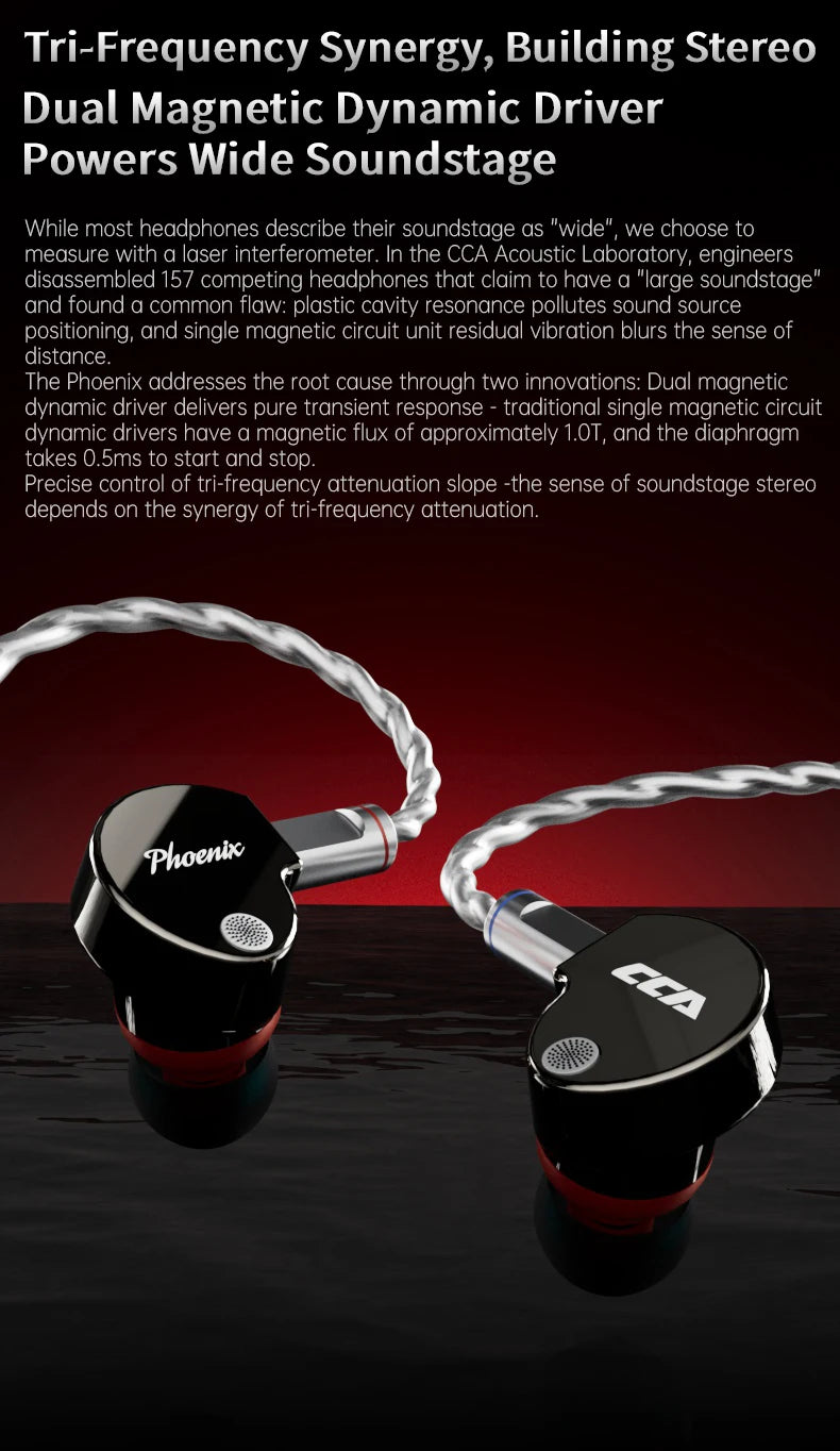 CCA Phoenix HiFi Wired Earphones Metal Alloy In-Ear Headphones with 10mm Dual Magnetic Dynamic Driver for Gaming & Music