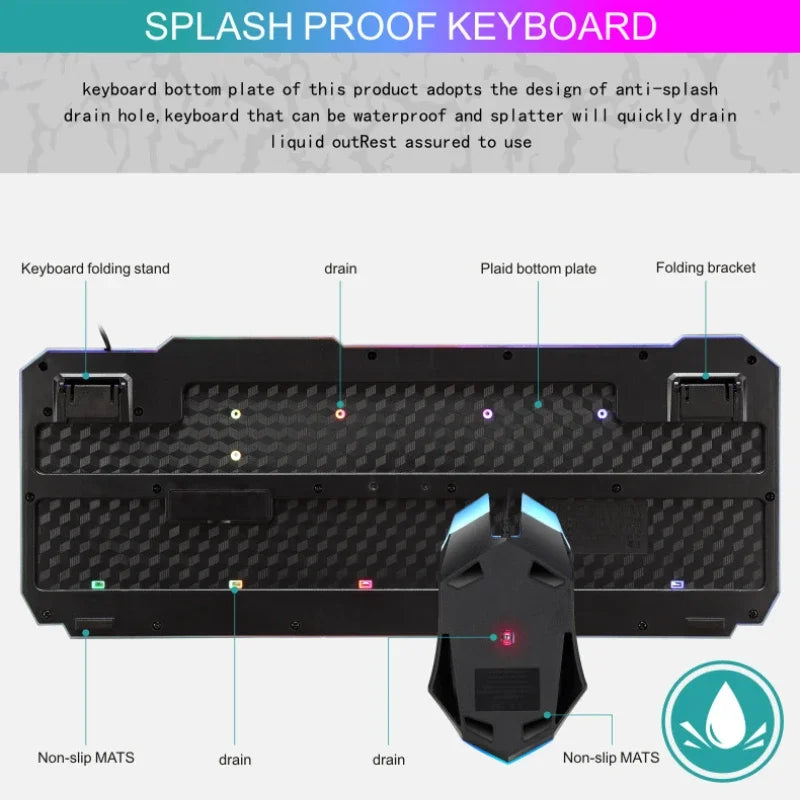 Combo de teclado y ratón gaming con cable para ordenador de sobremesa, teclado retroiluminado con luz LED y sensación mecánica