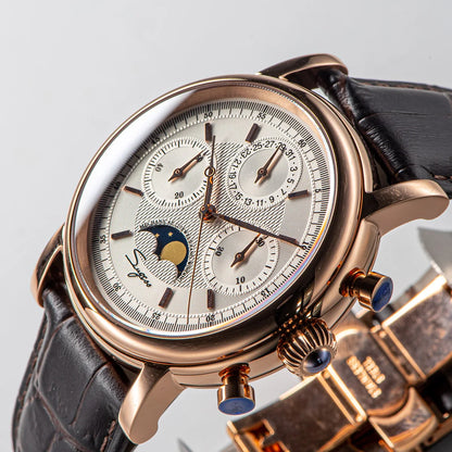 Sugess Men Watch ST1908 Swanneck Movement Mechanical Chronograph Wristwatch Genuine Moonphase Calendar Vintage Leather NEW 2023