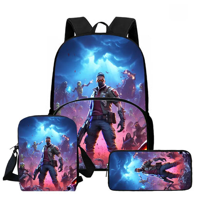 Fortnite Cartoon 3Pcs Backpack Set Unisex for Boys Girls, Backpack with Front Pocket, Crossbody Bag & Pencil Case, Best Gift