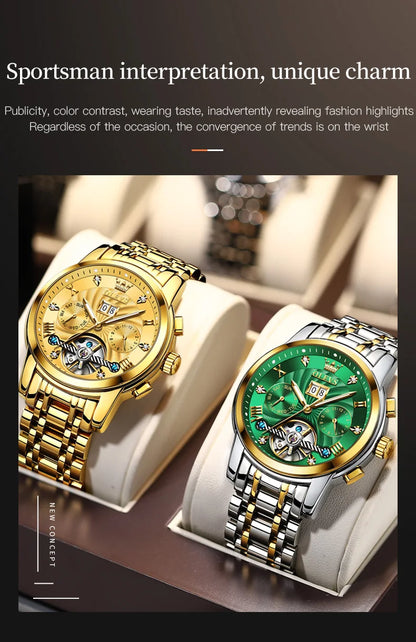 OLEVS 9910 Mens Watch Original Luxury Tourbillon Automatic Mechanical Watche Waterproof Luminous  Day-Date Watch With Box Reloj