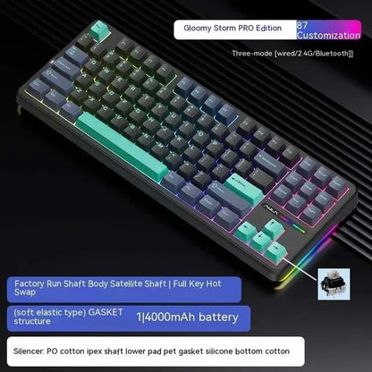 AULA F87Pro Mechanical Keyboard 2.4g/USB/Bluetooth Tri Mode Wireless 87 Key 5 Layer Silencing Filling Suitable For Gaming + Typing