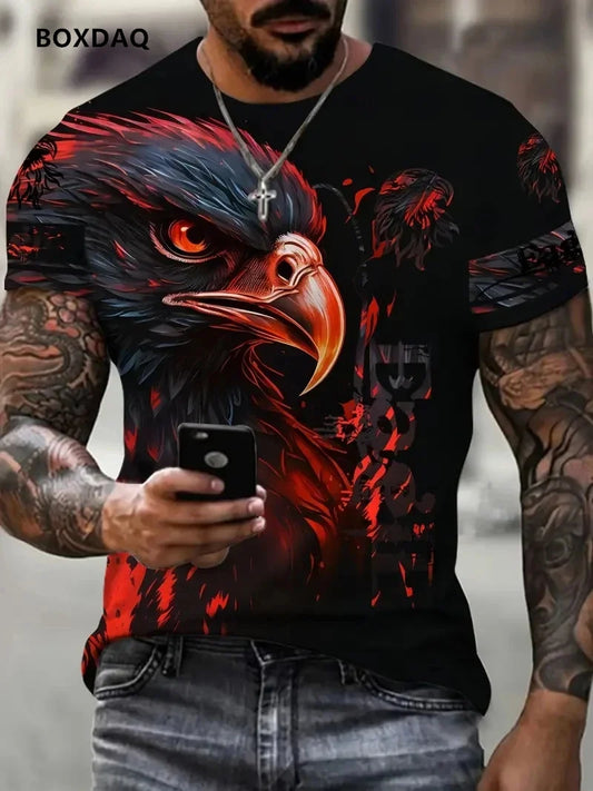 Fashion Eagle Men's T-Shirts Loose O-Neck Casual Tops Short Sleeve 3D Animal Printing Street T-Shirt 6XL Big Size Breathable Tee